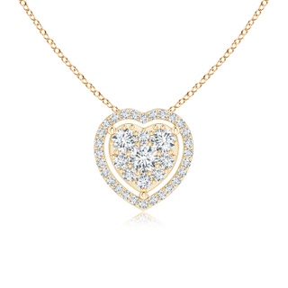 3mm GVS2 Scattered Cluster Diamond Heart Halo Pendant in Yellow Gold