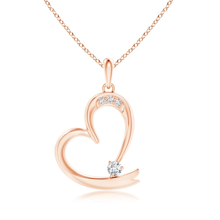 3.2mm GVS2 Diamond Tilted Ribbon Heart Dangle Pendant in Rose Gold 