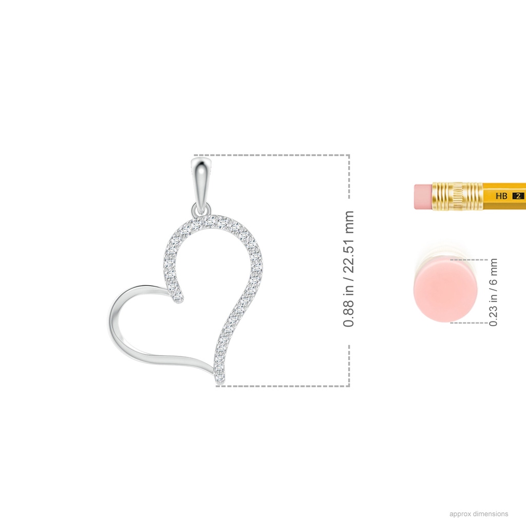 1.15mm GVS2 Diamond Tilted Heart Dangle Pendant in White Gold Ruler