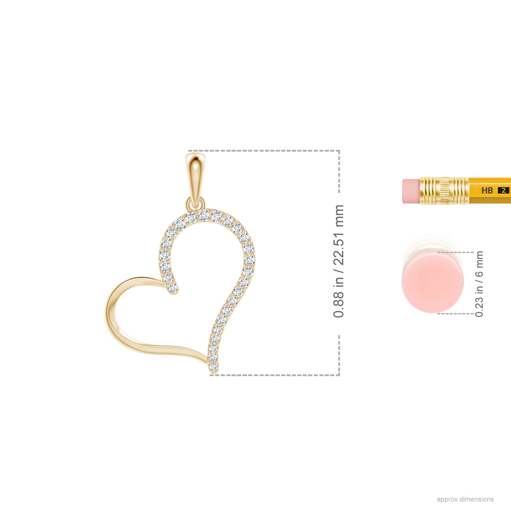 1.15mm GVS2 Diamond Tilted Heart Dangle Pendant in Yellow Gold Ruler