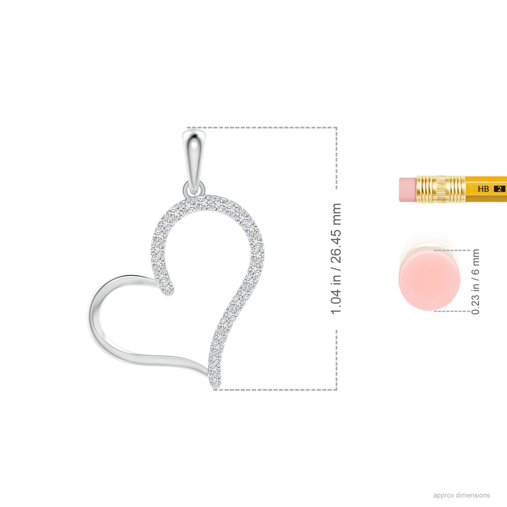 1.35mm HSI2 Diamond Tilted Heart Dangle Pendant in White Gold Ruler