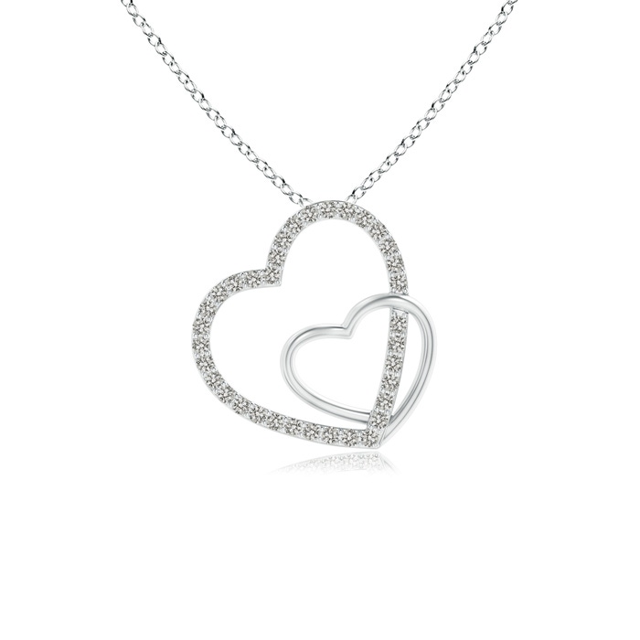 0.9mm KI3 Entwined Diamond Double Tilted Heart Pendant in White Gold 