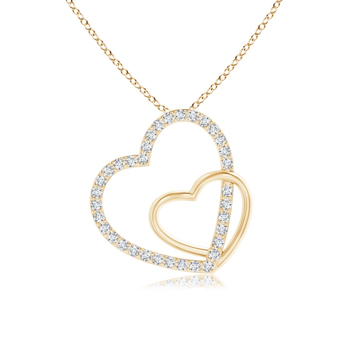 1.1mm GVS2 Entwined Diamond Double Tilted Heart Pendant in Yellow Gold 