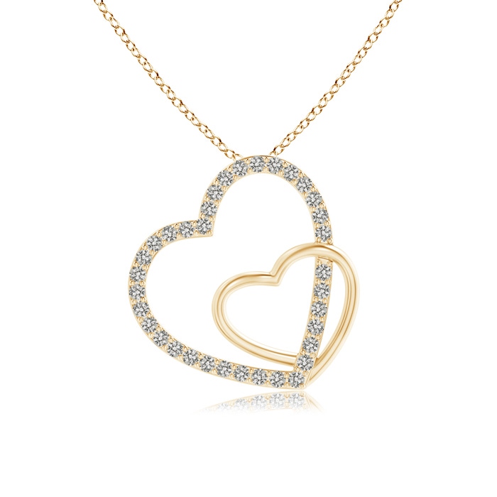 1.1mm KI3 Entwined Diamond Double Tilted Heart Pendant in Yellow Gold 