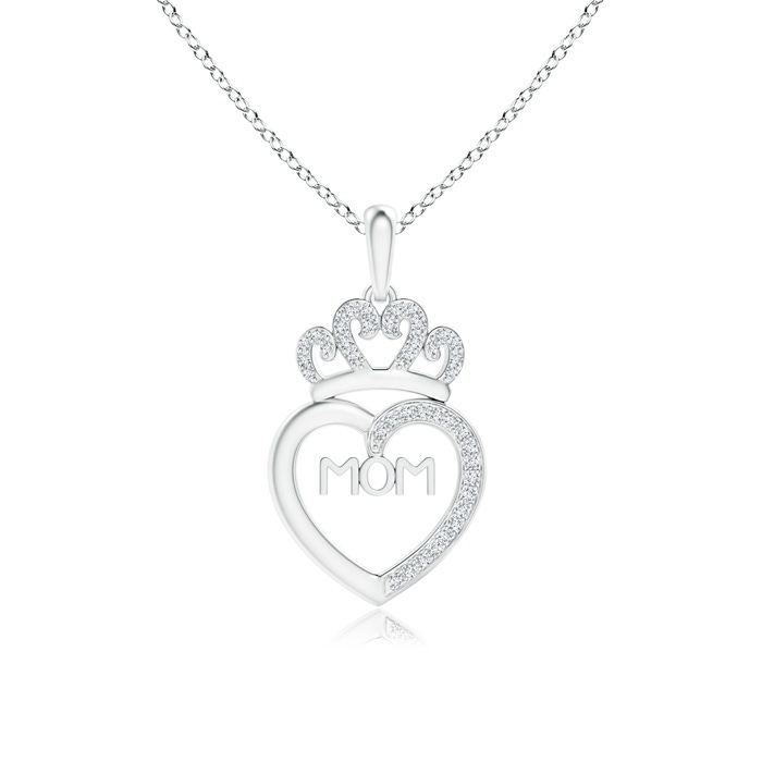 0.9mm GVS2 Diamond Studded Crown "MOM" Heart Pendant in White Gold 