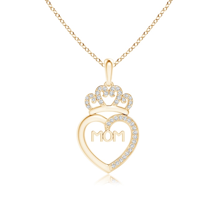0.9mm GVS2 Diamond Studded Crown "MOM" Heart Pendant in Yellow Gold 
