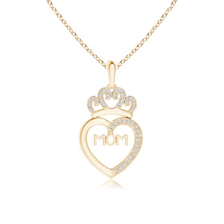 0.9mm GVS2 Diamond Studded Crown "MOM" Heart Pendant in Yellow Gold