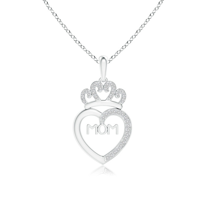 0.9mm HSI2 Diamond Studded Crown "MOM" Heart Pendant in White Gold 