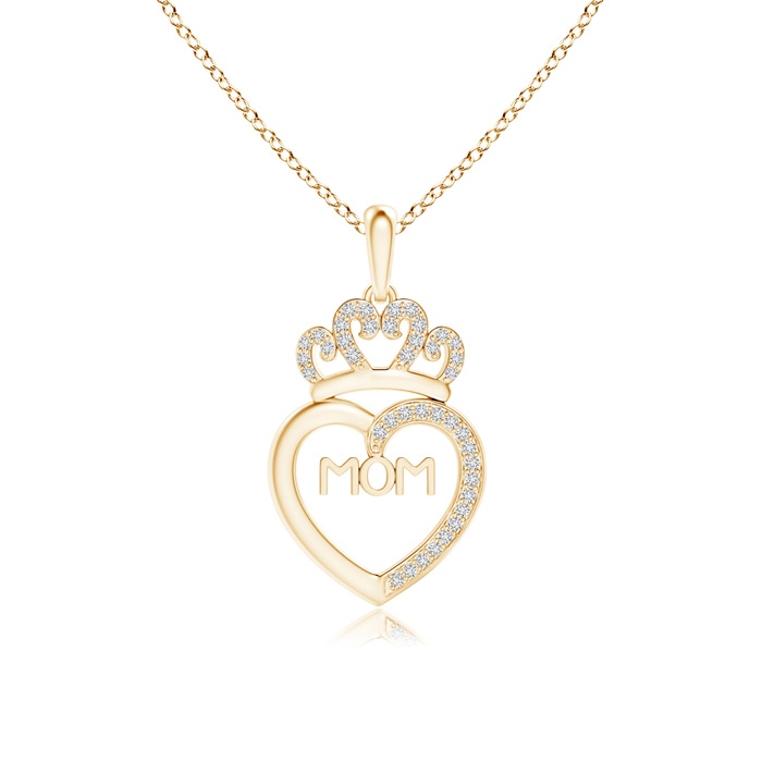 0.9mm HSI2 Diamond Studded Crown "MOM" Heart Pendant in Yellow Gold 