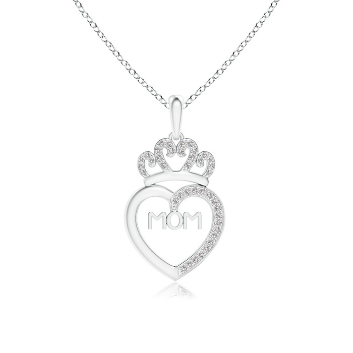 0.9mm IJI1I2 Diamond Studded Crown "MOM" Heart Pendant in White Gold 