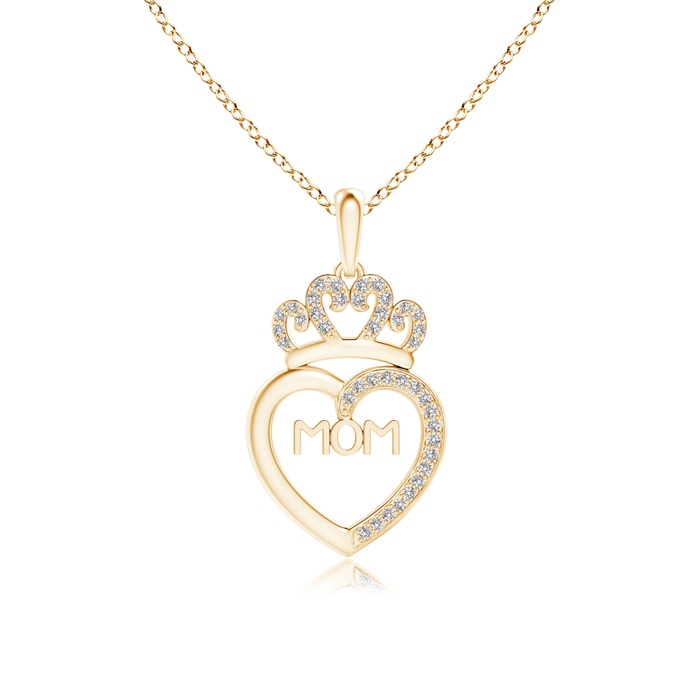 0.9mm IJI1I2 Diamond Studded Crown "MOM" Heart Pendant in Yellow Gold 