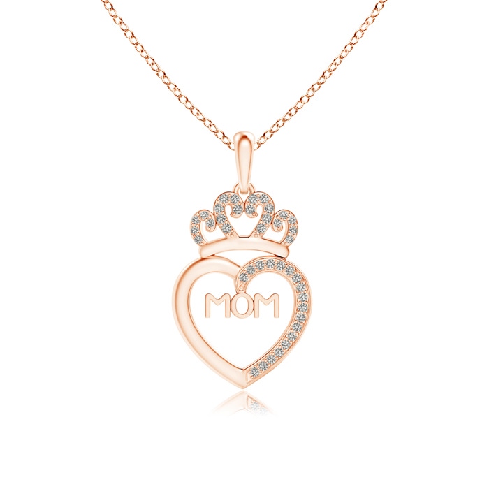0.9mm KI3 Diamond Studded Crown "MOM" Heart Pendant in Rose Gold 