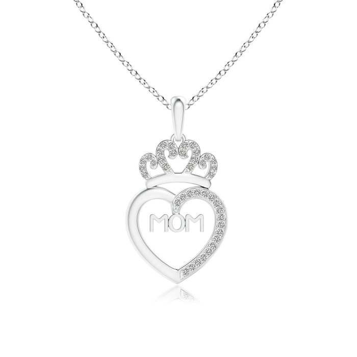0.9mm KI3 Diamond Studded Crown "MOM" Heart Pendant in White Gold 