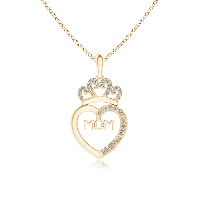 0.9mm KI3 Diamond Studded Crown "MOM" Heart Pendant in Yellow Gold 