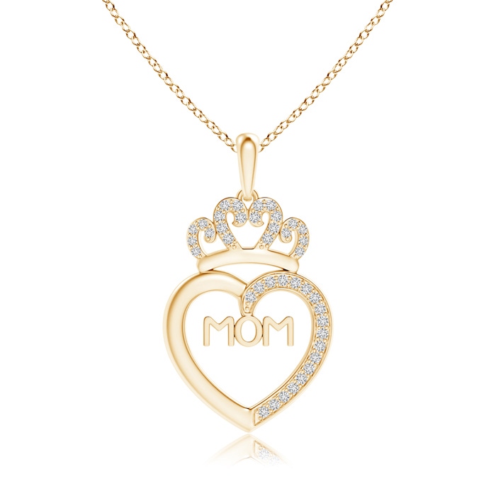 1mm HSI2 Diamond Studded Crown "MOM" Heart Pendant in Yellow Gold 