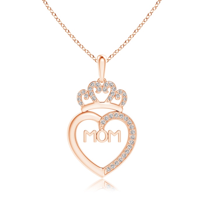 1mm IJI1I2 Diamond Studded Crown "MOM" Heart Pendant in Rose Gold 