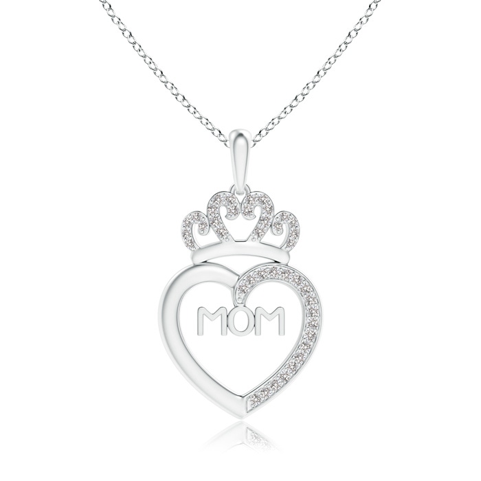 1mm IJI1I2 Diamond Studded Crown "MOM" Heart Pendant in White Gold 