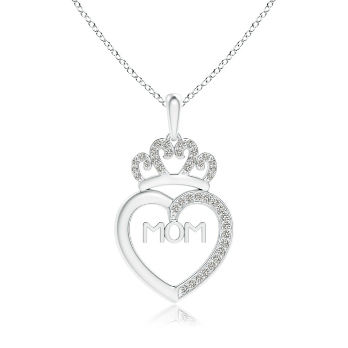 1mm KI3 Diamond Studded Crown "MOM" Heart Pendant in White Gold 