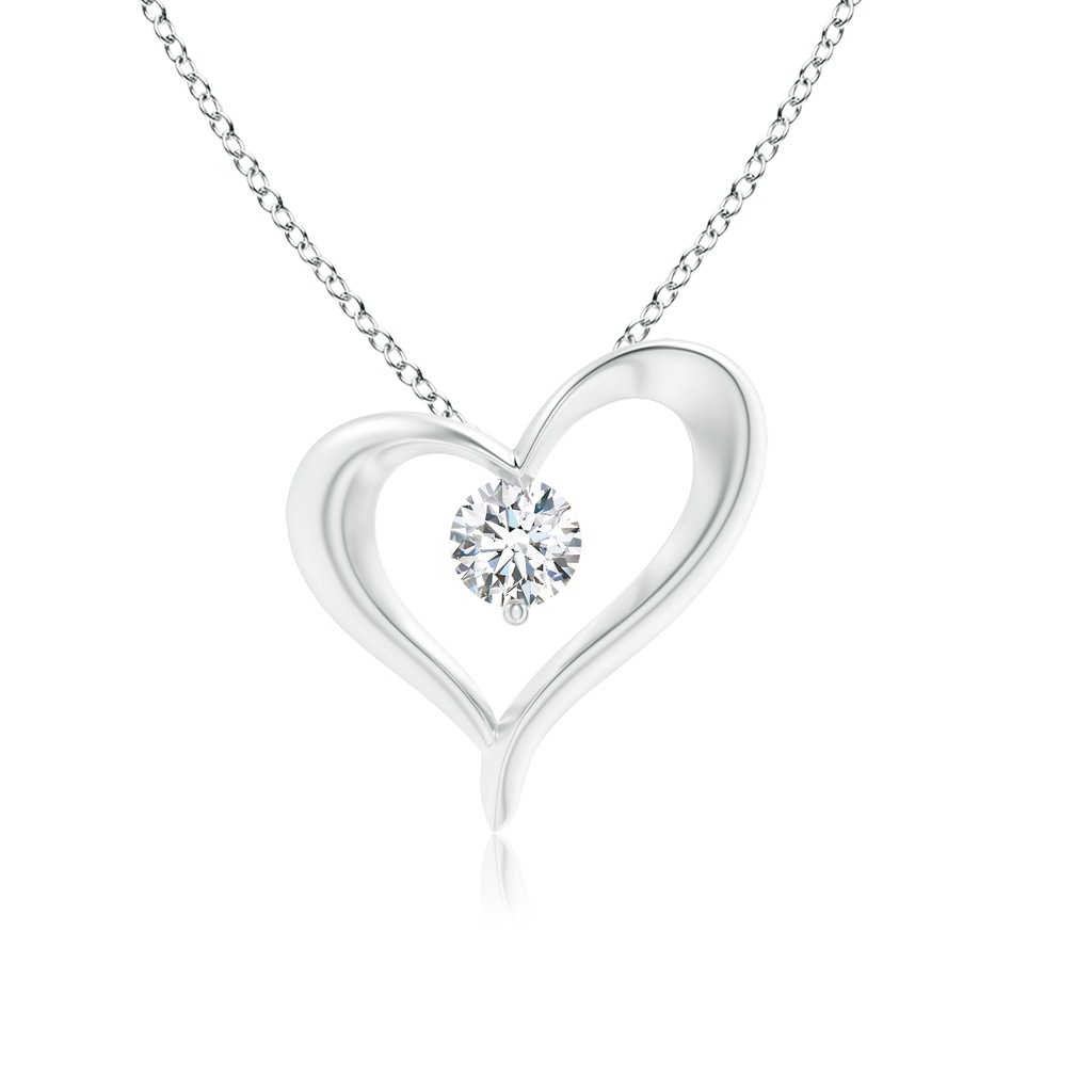 3.8mm GVS2 Solitaire Diamond Ribbon Heart Pendant in 18K White Gold