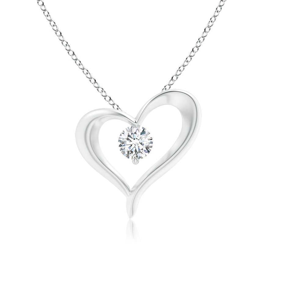 3.8mm GVS2 Solitaire Diamond Ribbon Heart Pendant in 18K White Gold 