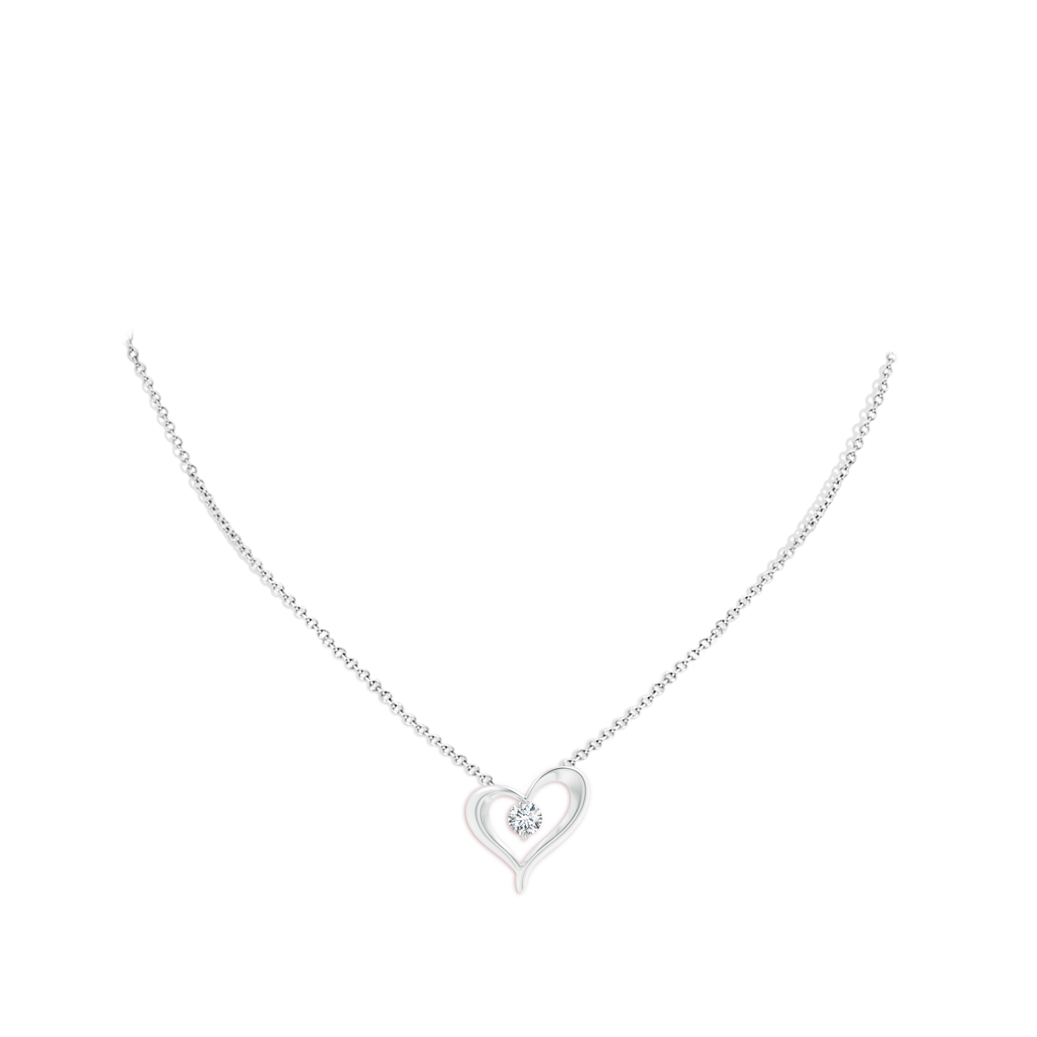 3.8mm GVS2 Solitaire Diamond Ribbon Heart Pendant in 18K White Gold - body_neck