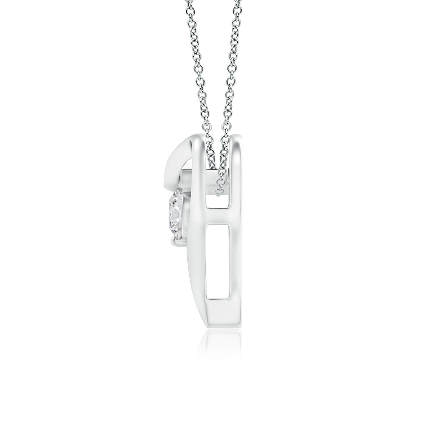 3.8mm HSI2 Solitaire Diamond Ribbon Heart Pendant in 18K White Gold