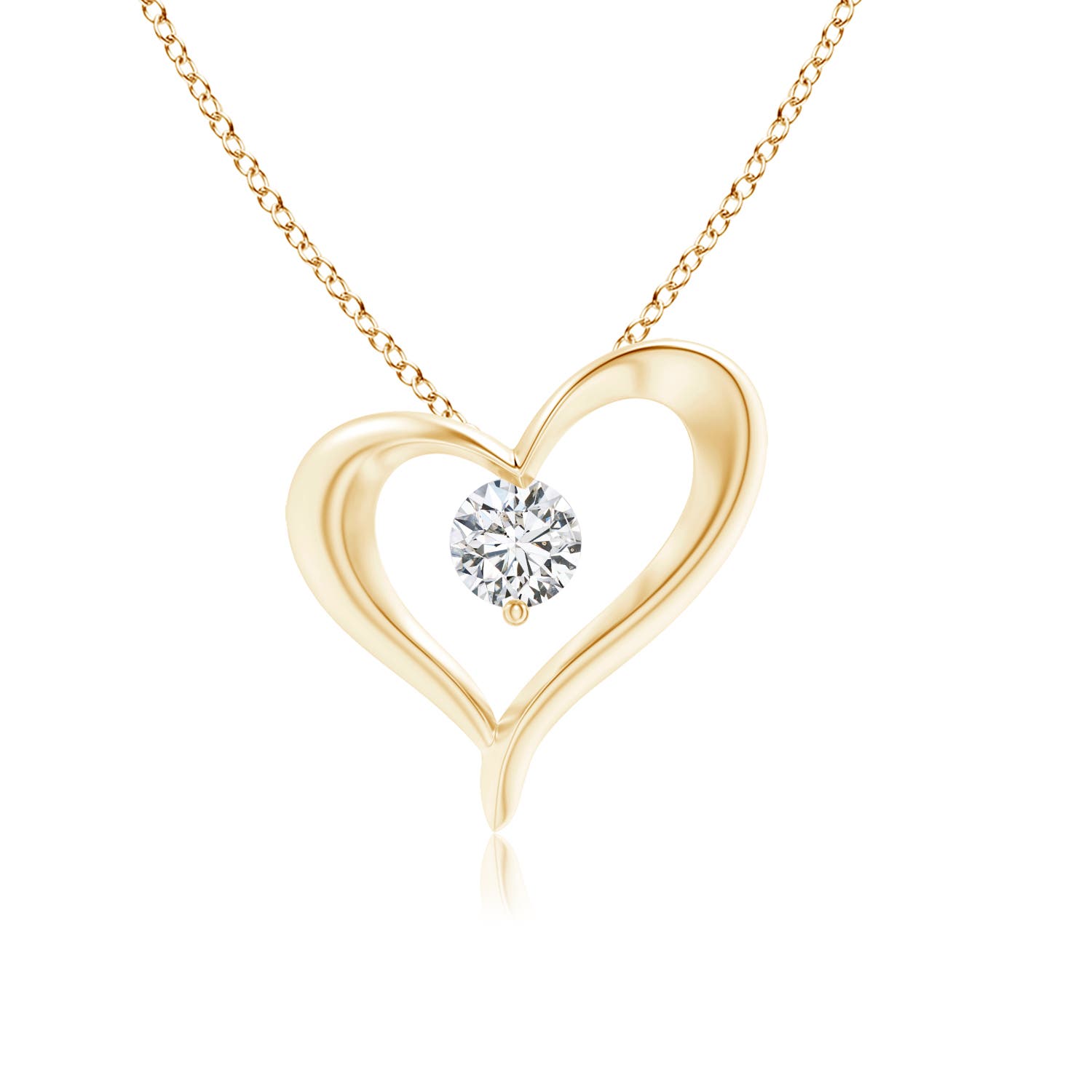3.8mm HSI2 Solitaire Diamond Ribbon Heart Pendant in 18K Yellow Gold