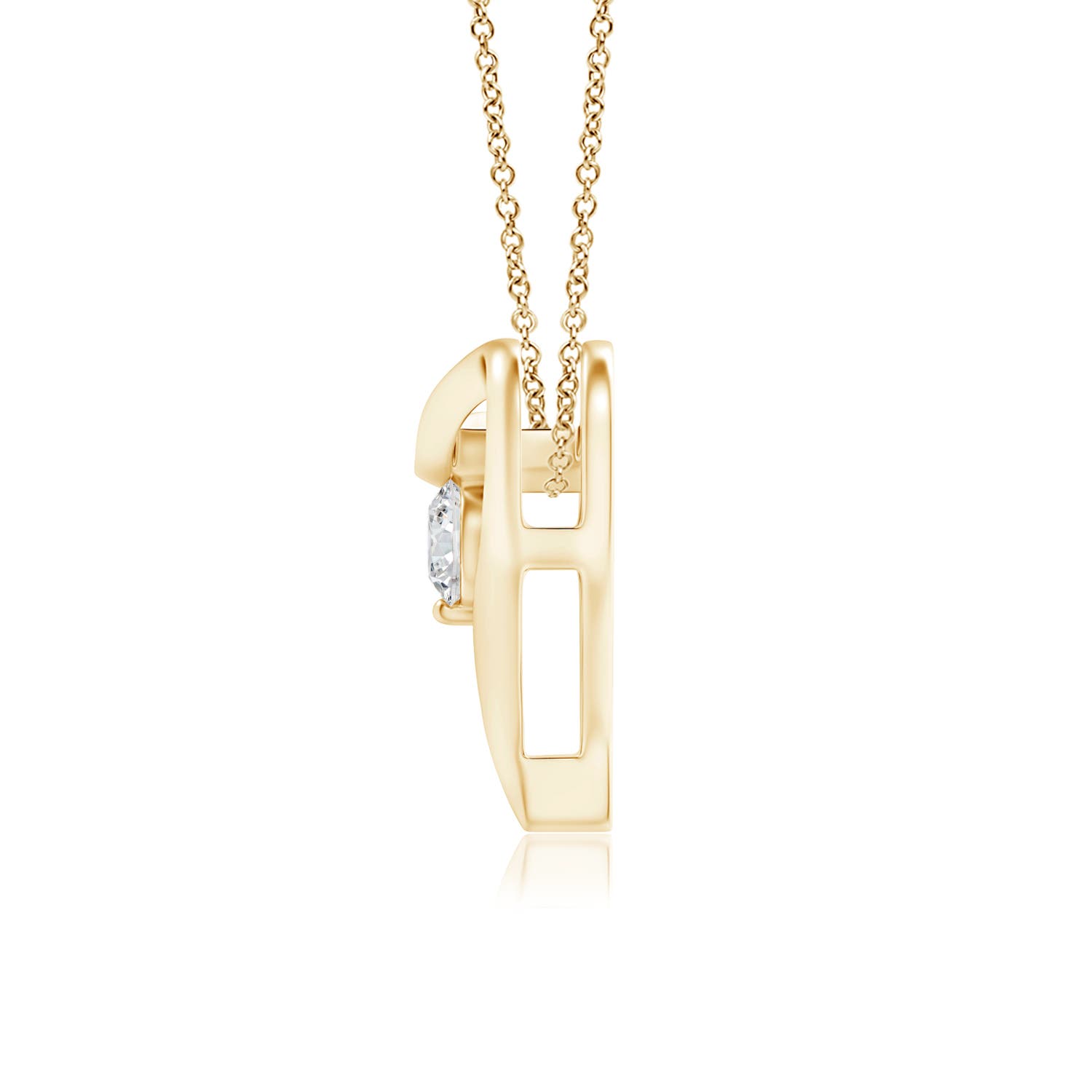 3.8mm HSI2 Solitaire Diamond Ribbon Heart Pendant in 18K Yellow Gold