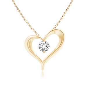 3.8mm HSI2 Solitaire Diamond Ribbon Heart Pendant in Yellow Gold