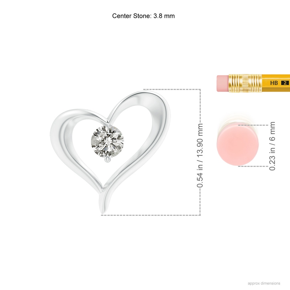 3.8mm KI3 Solitaire Diamond Ribbon Heart Pendant in White Gold ruler