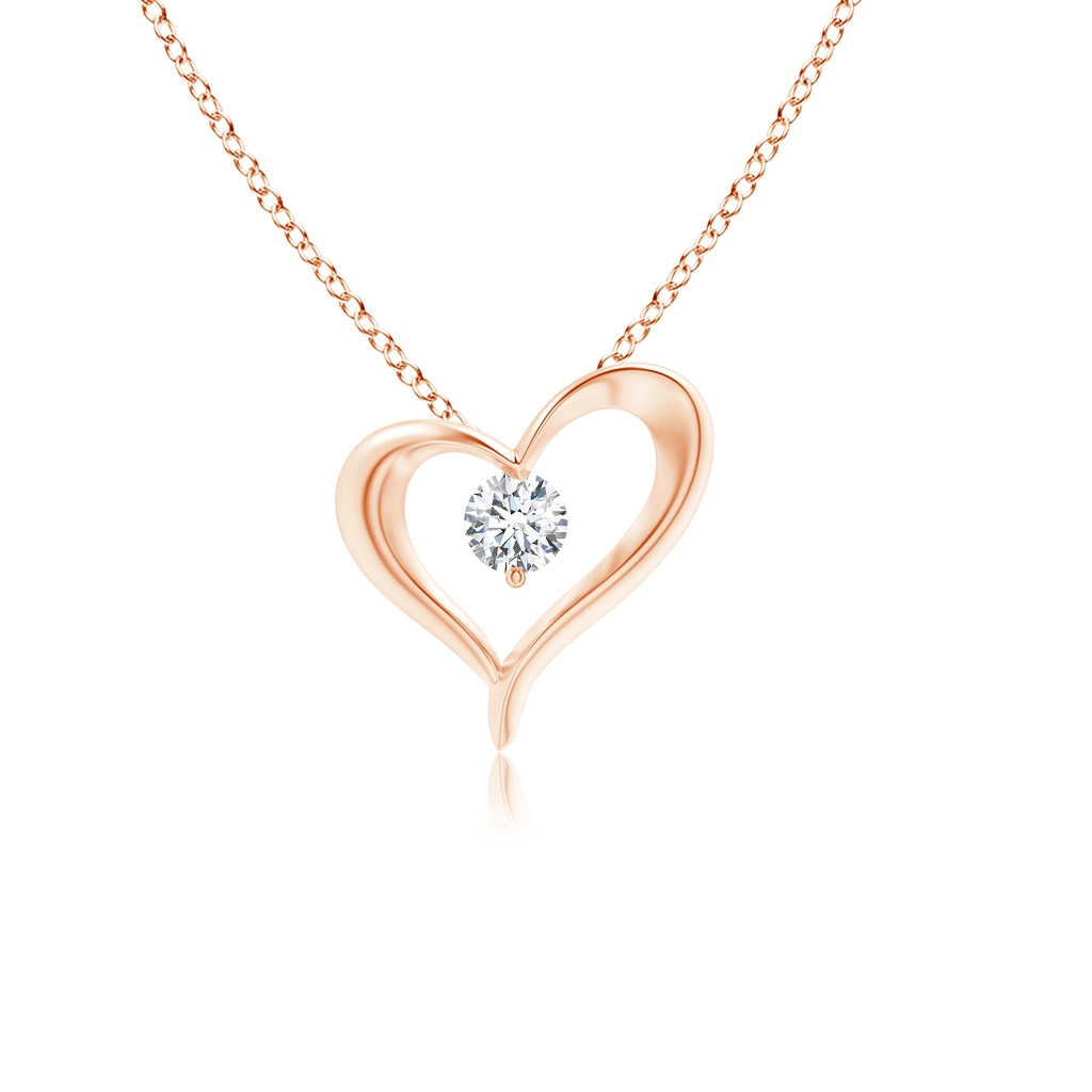 3mm GVS2 Solitaire Diamond Ribbon Heart Pendant in Rose Gold