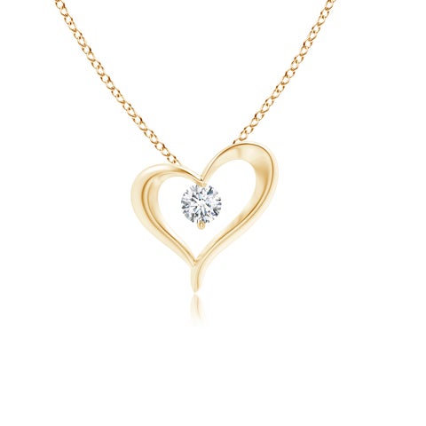 3mm GVS2 Solitaire Diamond Ribbon Heart Pendant in Yellow Gold