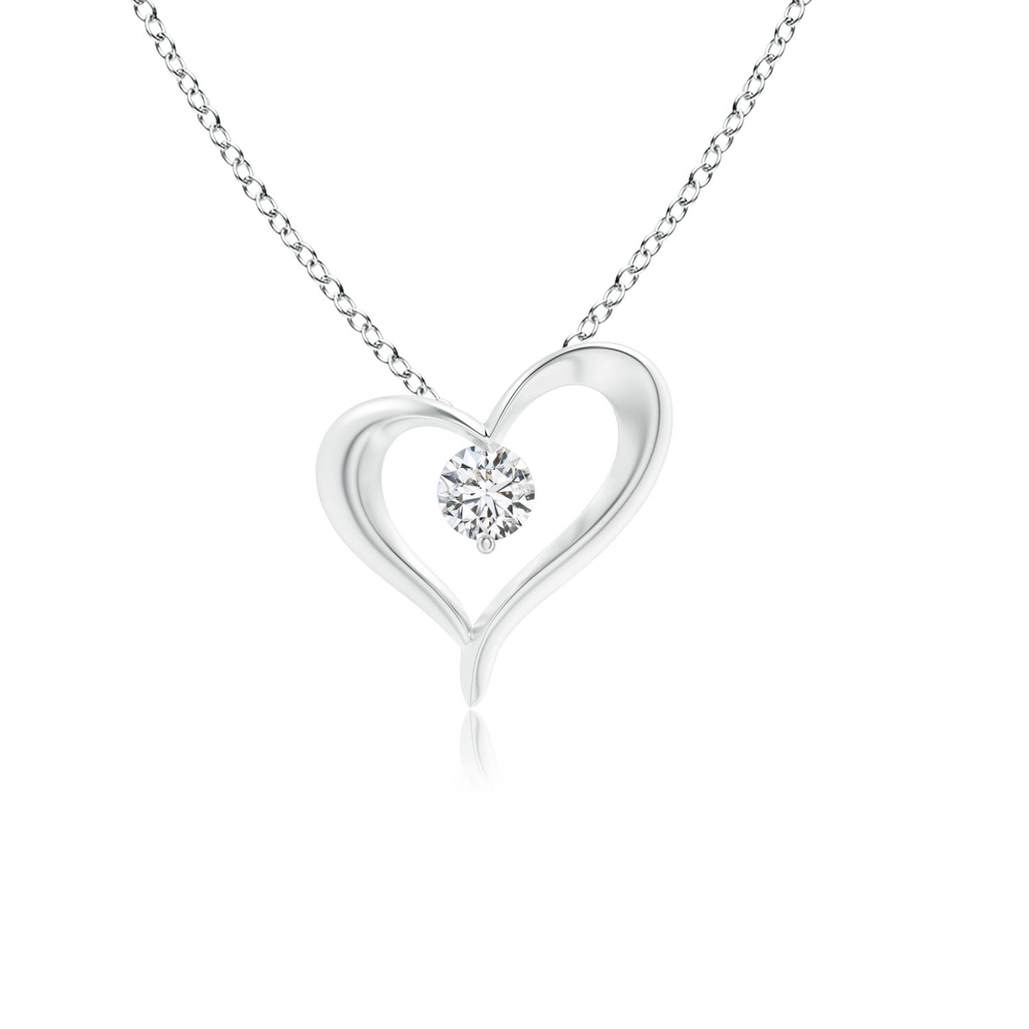 3mm HSI2 Solitaire Diamond Ribbon Heart Pendant in 18K White Gold