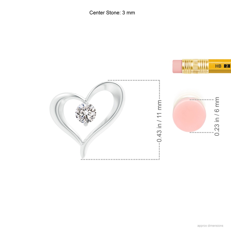 3mm IJI1I2 Solitaire Diamond Ribbon Heart Pendant in P950 Platinum ruler