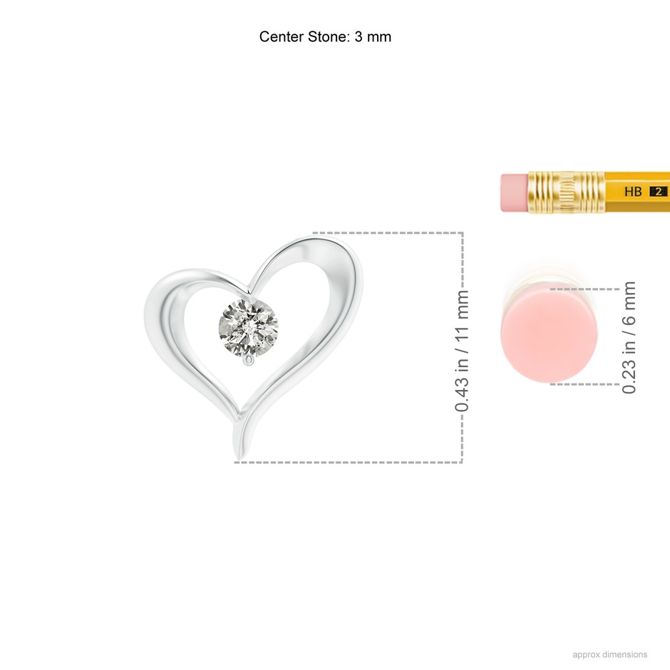 3mm KI3 Solitaire Diamond Ribbon Heart Pendant in White Gold ruler