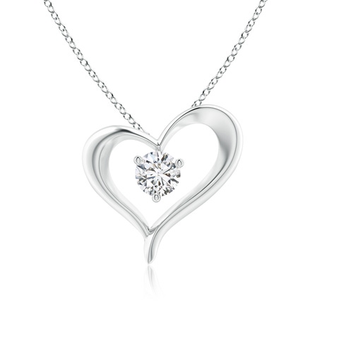 5.1mm HSI2 Solitaire Diamond Ribbon Heart Pendant in 18K White Gold
