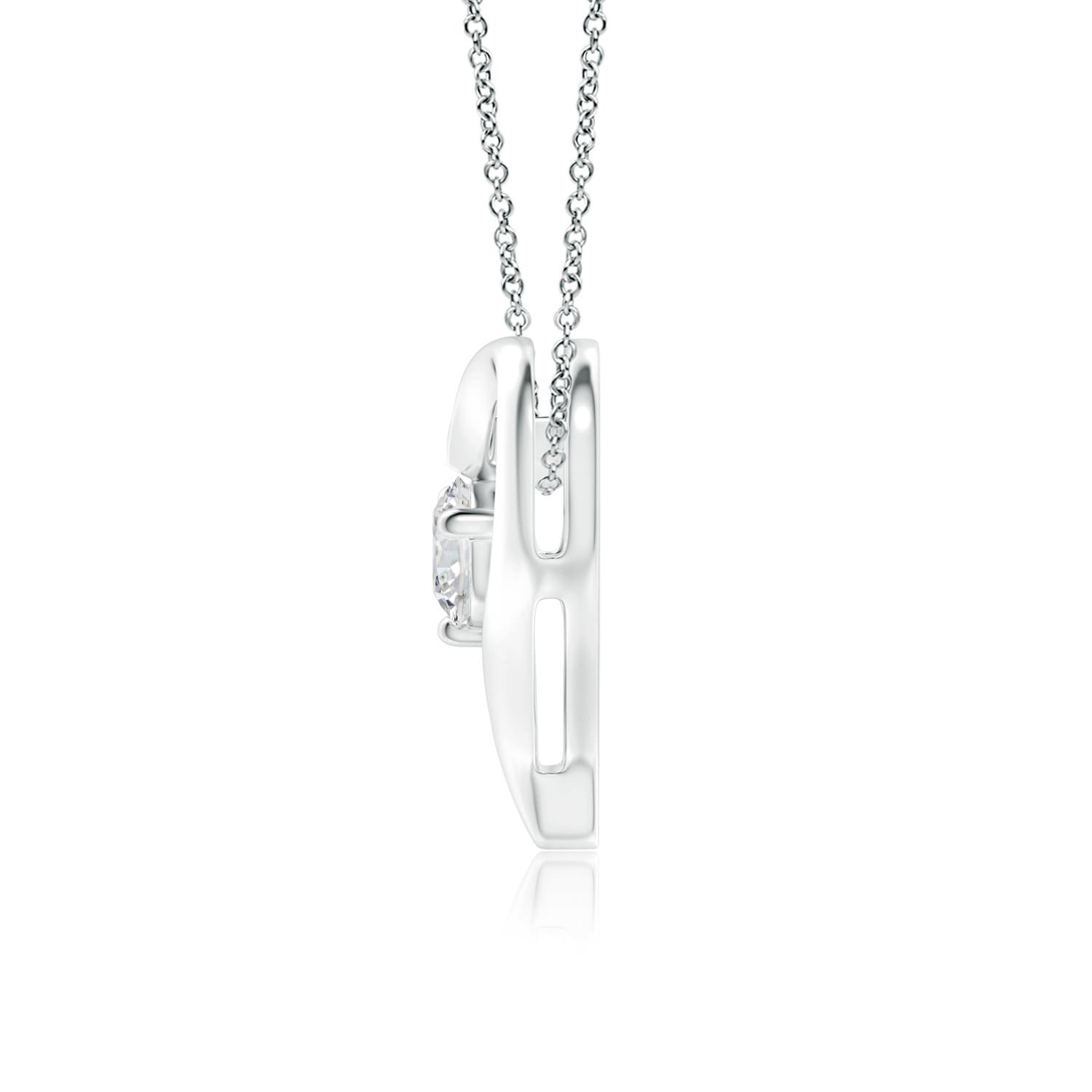 5.1mm HSI2 Solitaire Diamond Ribbon Heart Pendant in 18K White Gold