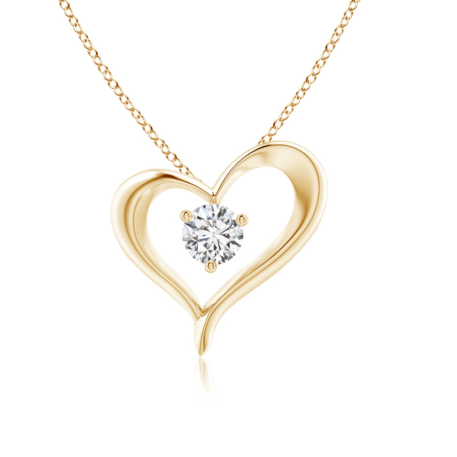 5.1mm HSI2 Solitaire Diamond Ribbon Heart Pendant in 18K Yellow Gold