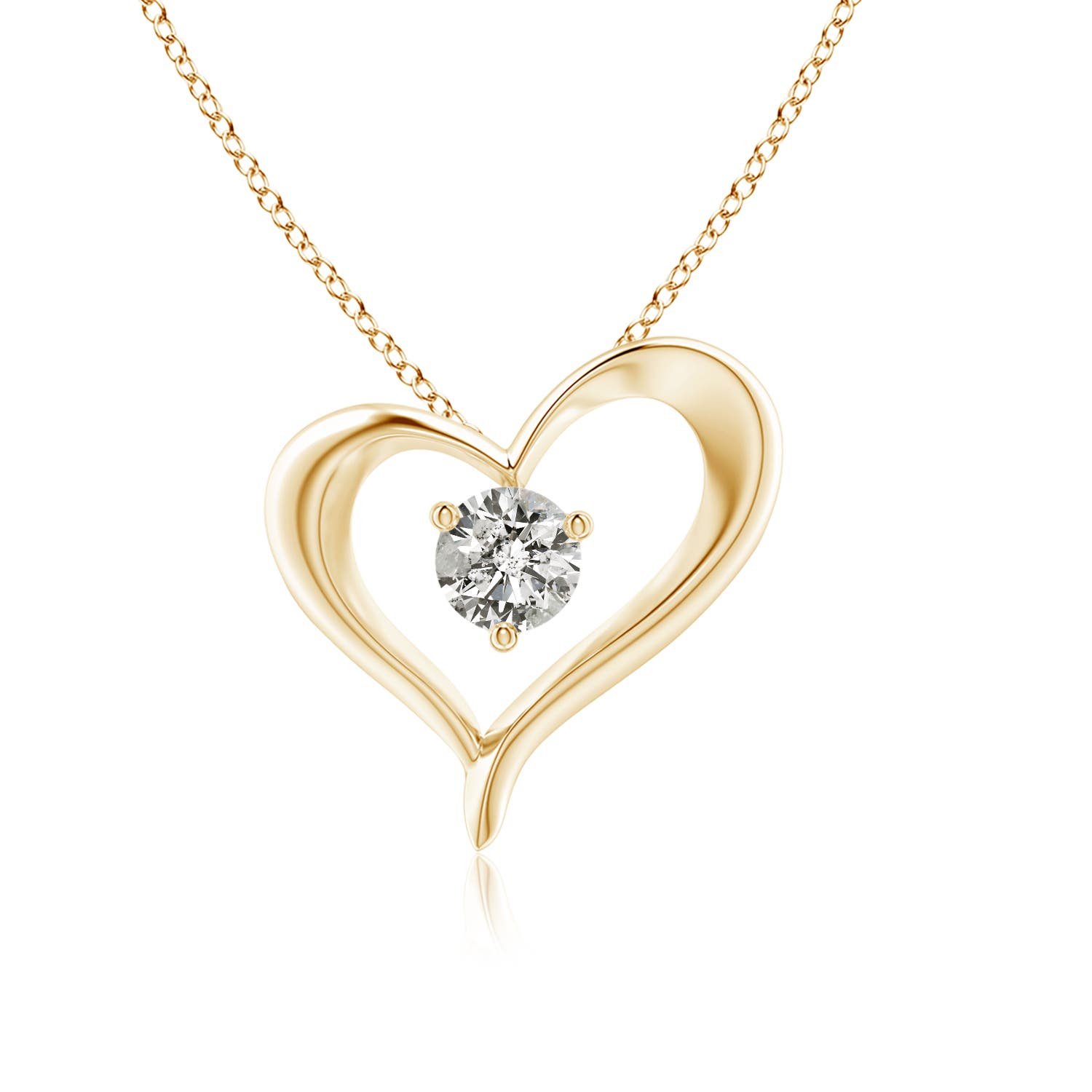 5.1mm KI3 Solitaire Diamond Ribbon Heart Pendant in 18K Yellow Gold