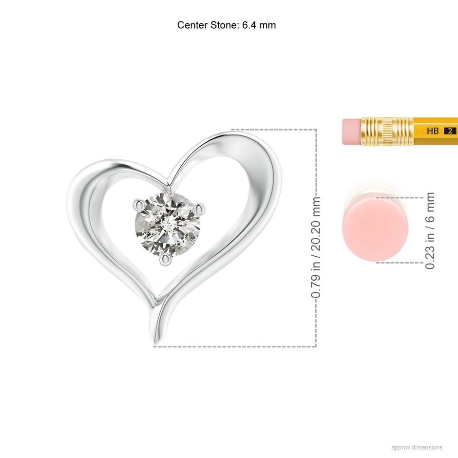 6.4mm KI3 Solitaire Diamond Ribbon Heart Pendant in White Gold ruler