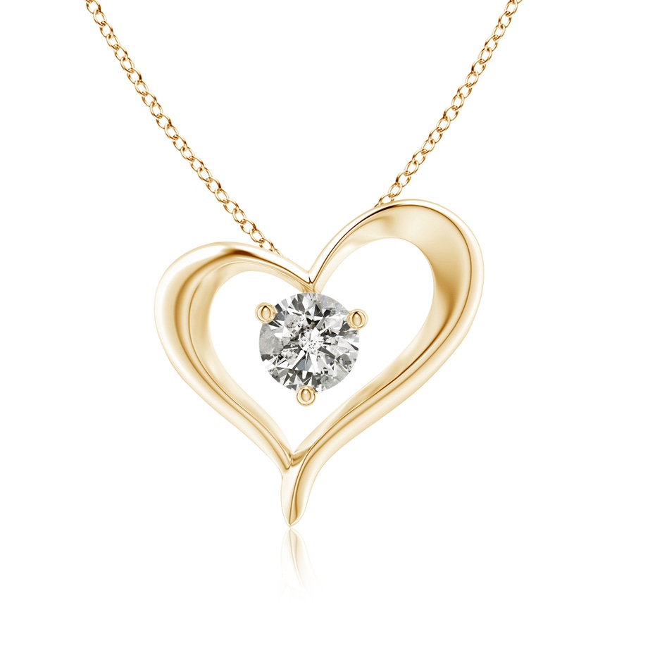 6.4mm KI3 Solitaire Diamond Ribbon Heart Pendant in Yellow Gold 