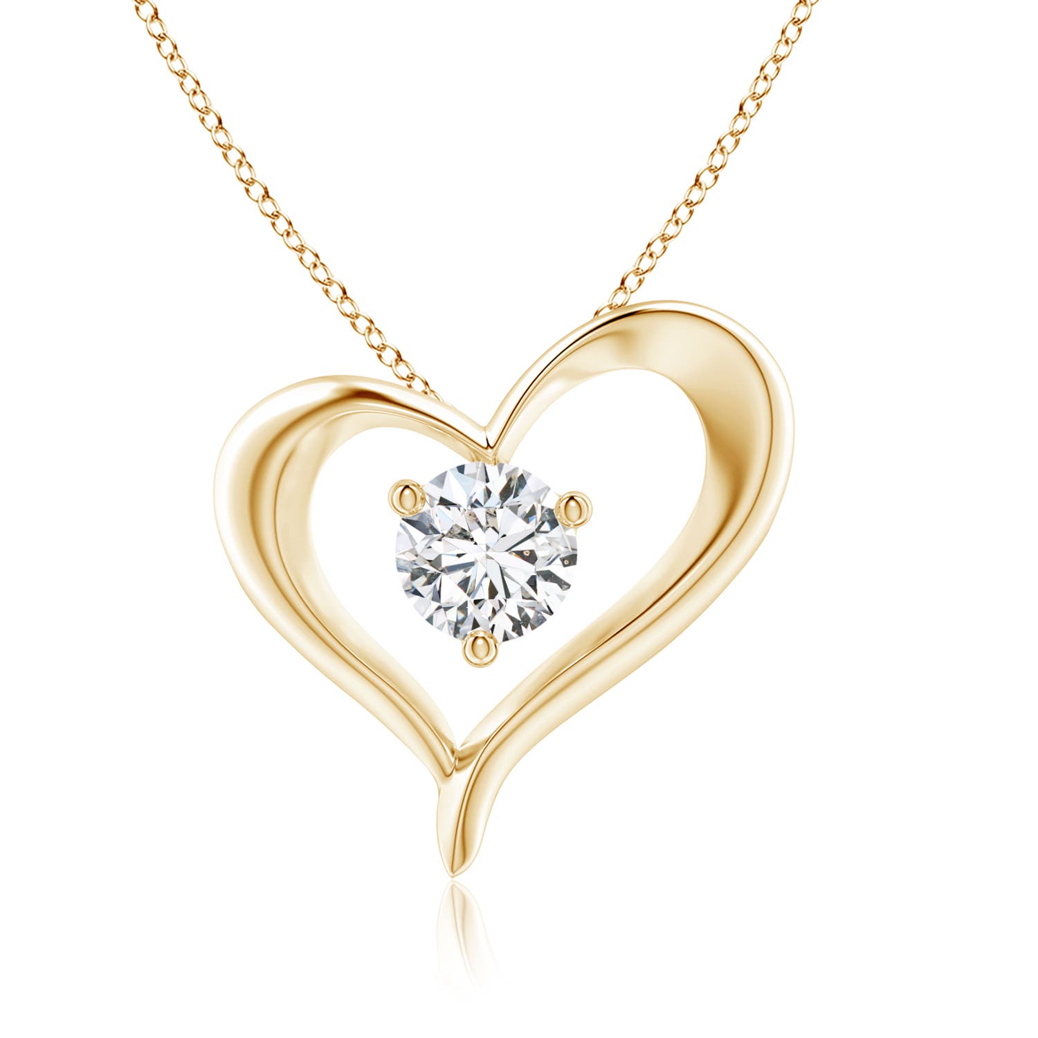7.4mm HSI2 Solitaire Diamond Ribbon Heart Pendant in 18K Yellow Gold