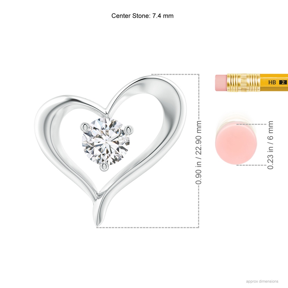 7.4mm HSI2 Solitaire Diamond Ribbon Heart Pendant in P950 Platinum ruler