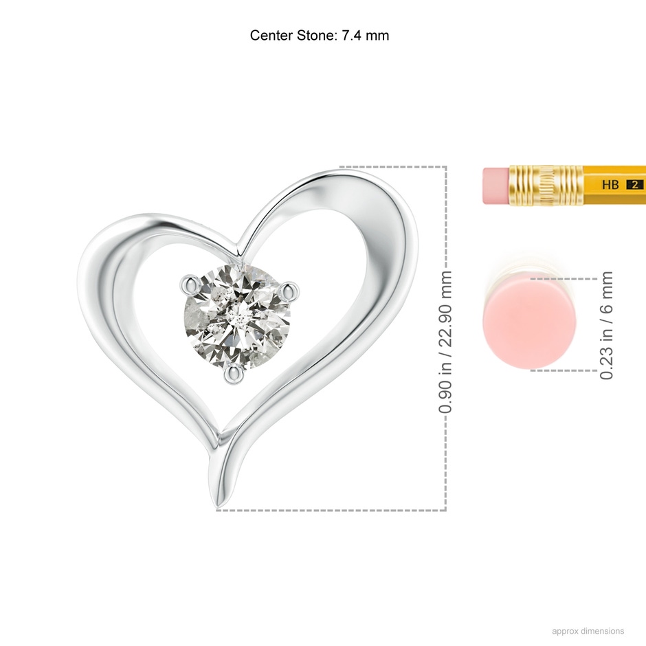 7.4mm KI3 Solitaire Diamond Ribbon Heart Pendant in White Gold ruler