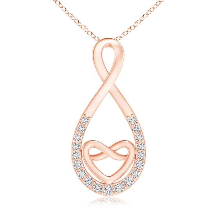1.3mm HSI2 Prong-Set Diamond Knotted Infinity Heart Pendant in Rose Gold