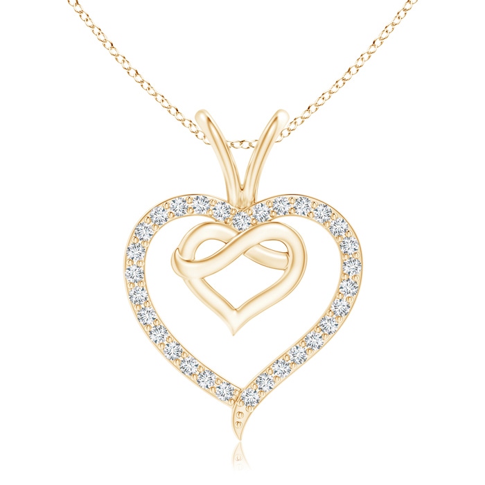 1mm GVS2 Prong-Set Diamond Twin Heart Pendant in Yellow Gold