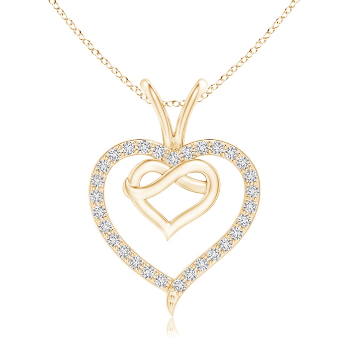 1mm HSI2 Prong-Set Diamond Twin Heart Pendant in Yellow Gold 