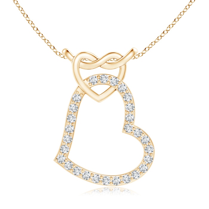1mm GVS2 Prong-Set Diamond Interlocking Twin Heart Pendant in Yellow Gold