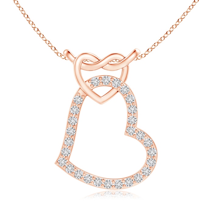 1mm HSI2 Prong-Set Diamond Interlocking Twin Heart Pendant in Rose Gold 