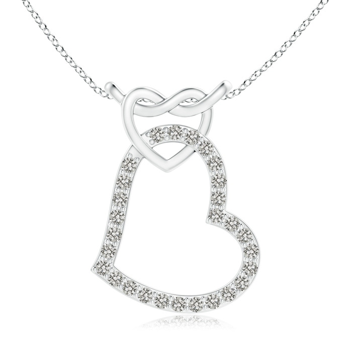 1mm KI3 Prong-Set Diamond Interlocking Twin Heart Pendant in White Gold 